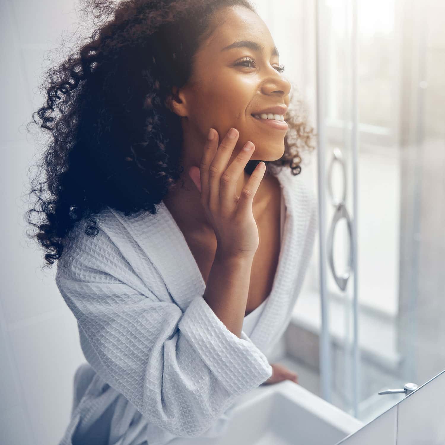a woman happily looking at the morrow