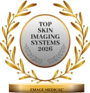 Gold award badge reading “Top Skin Imaging Systems 2026” with laurel wreath and Emage Medical logo
