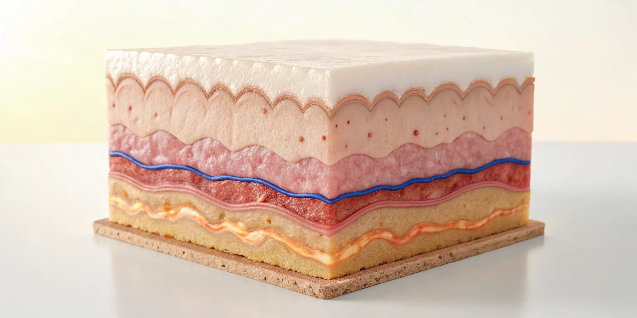 Anatomical diagram of the layers of skin: epidermis, dermis, and hypodermis.