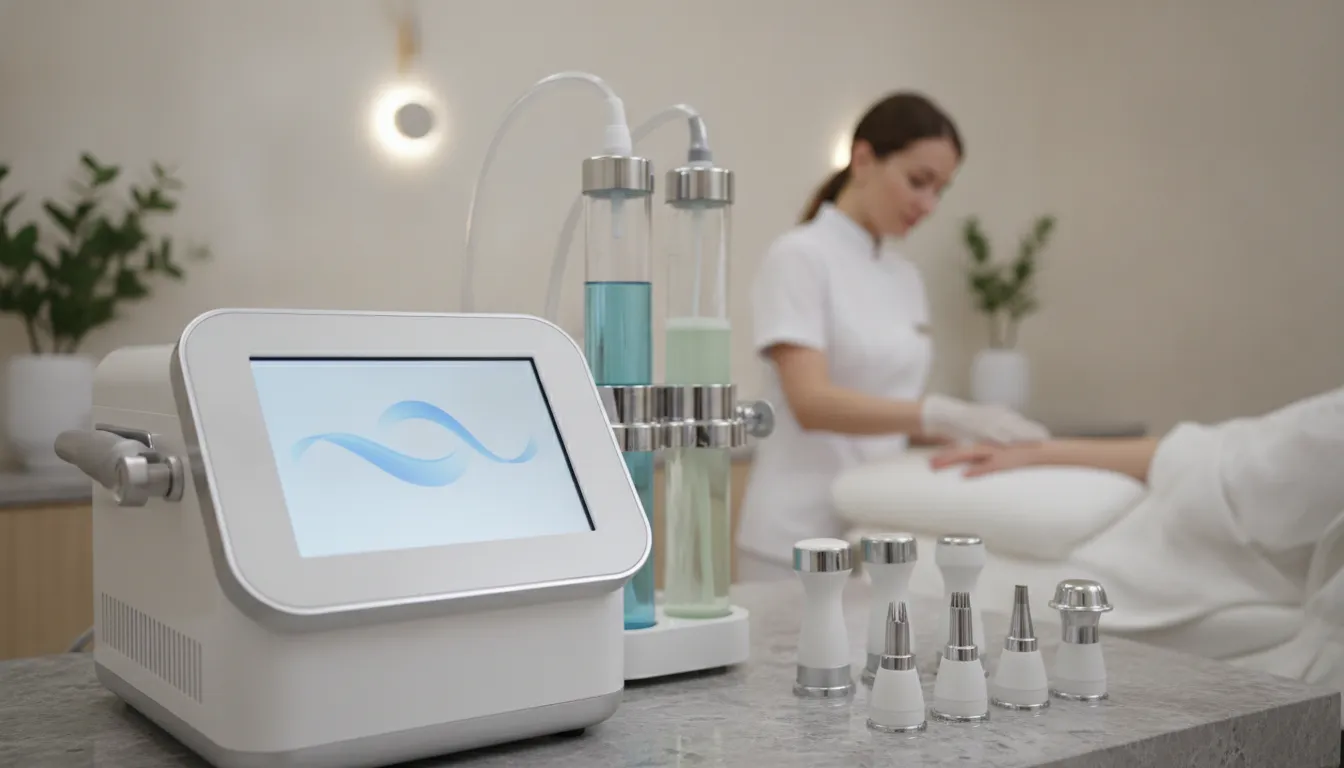 A top-rated hydradermabrasion machine for estheticians in a spa treatment room.