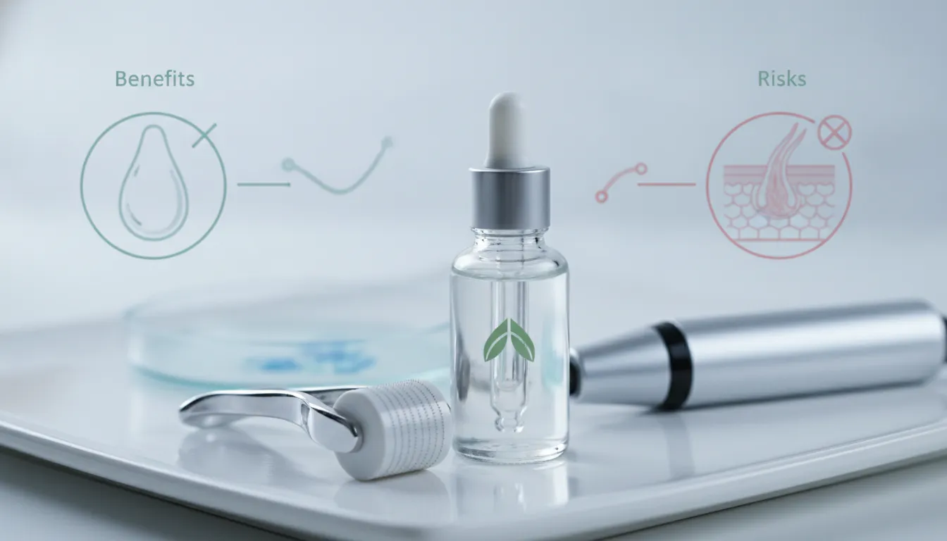 Growth factor serum with microneedling roller and device on a treatment tray.