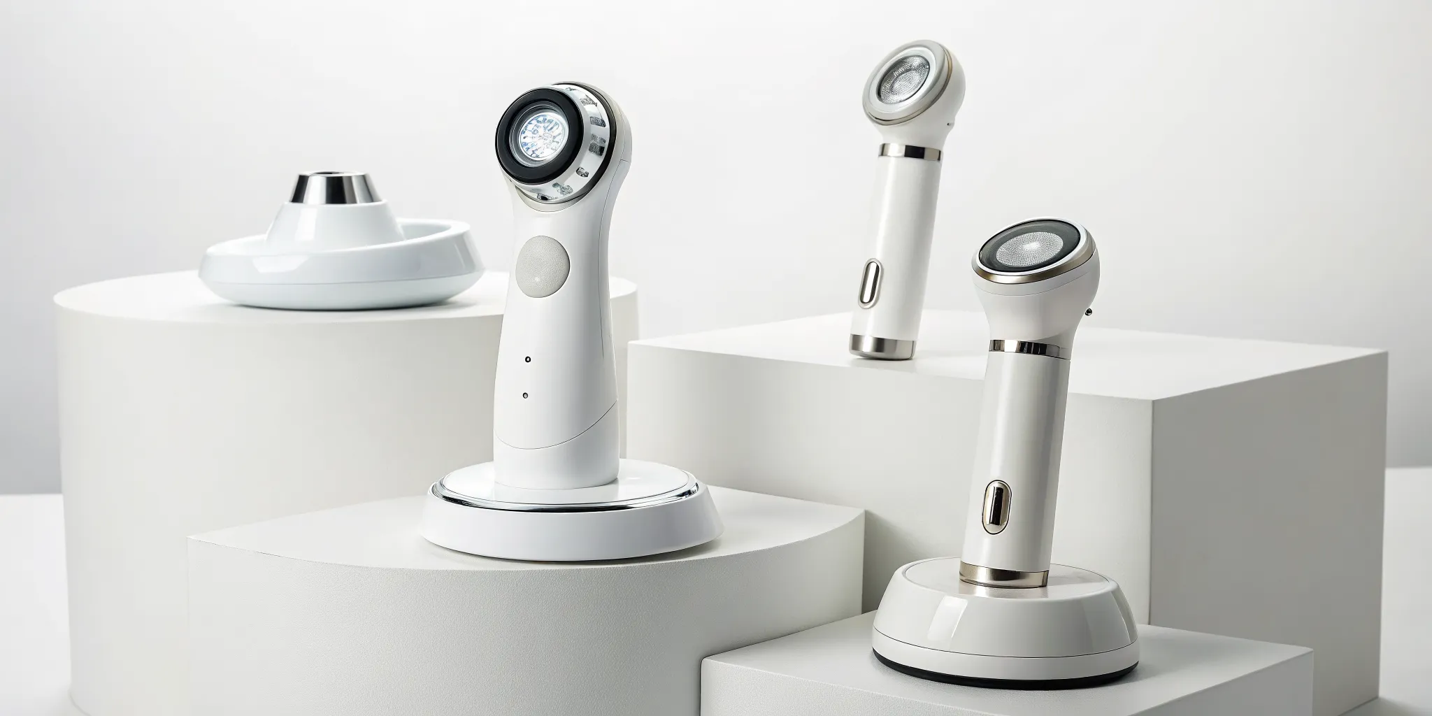 A display of modern skin analysis machines with AI and advanced imaging technology.