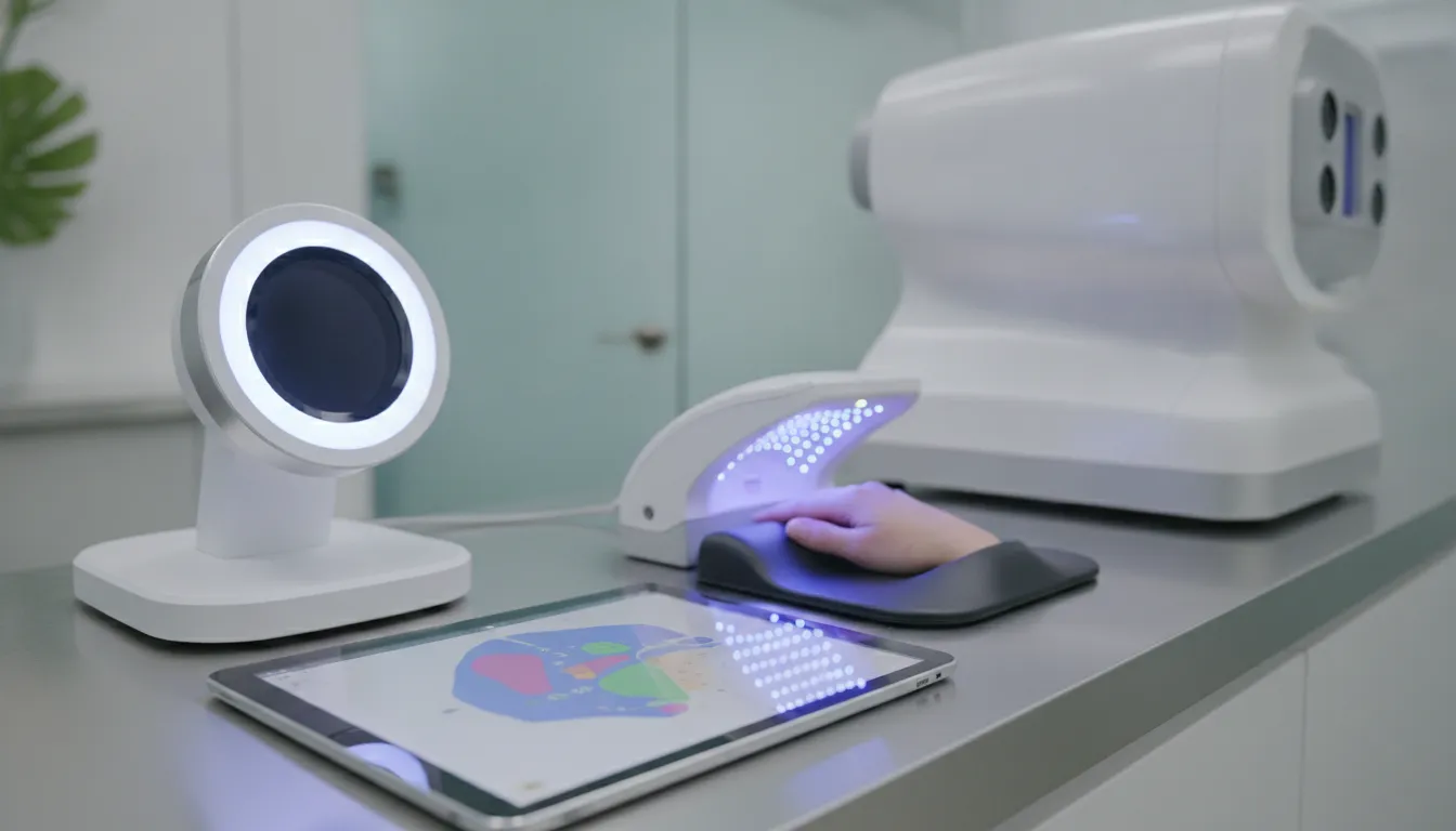 Dermatology skin analysis equipment using AI-powered imaging for a comprehensive skin assessment.